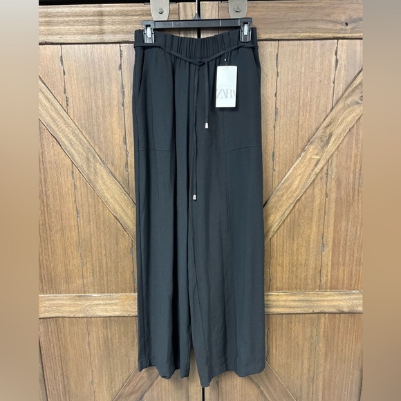 Zara Elastic High Waist Wide Leg Pants Black Size XS NWT - Picture 3 of 8